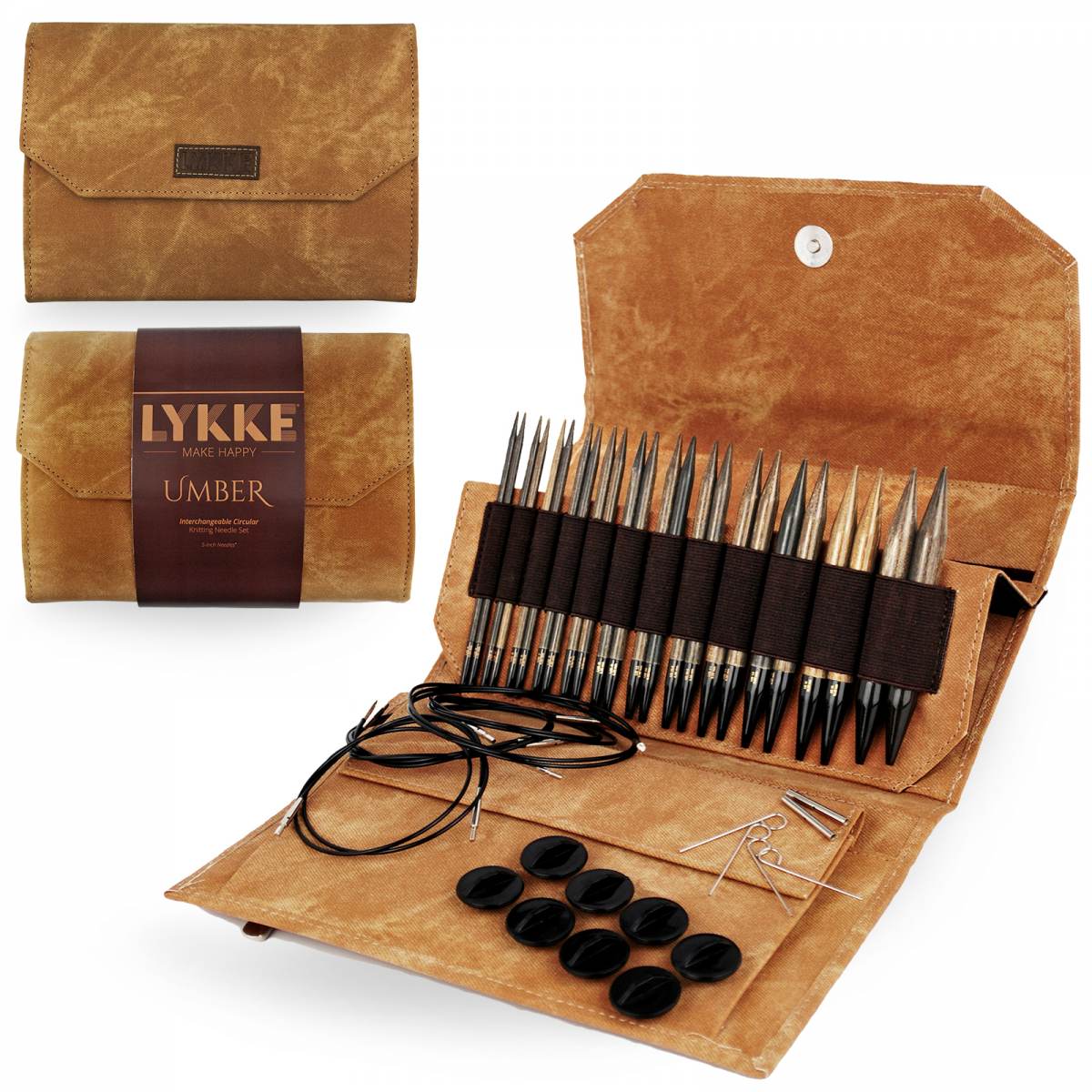 LYKKE Umber 5 Inch Interchangeable Circular Knitting Needle Set - Umber Denim Case
