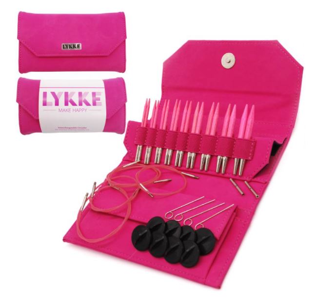 LYKKE Blush 3.5 Inch Interchangeable Circular Knitting Needle Set - Fuchsia Denim Case